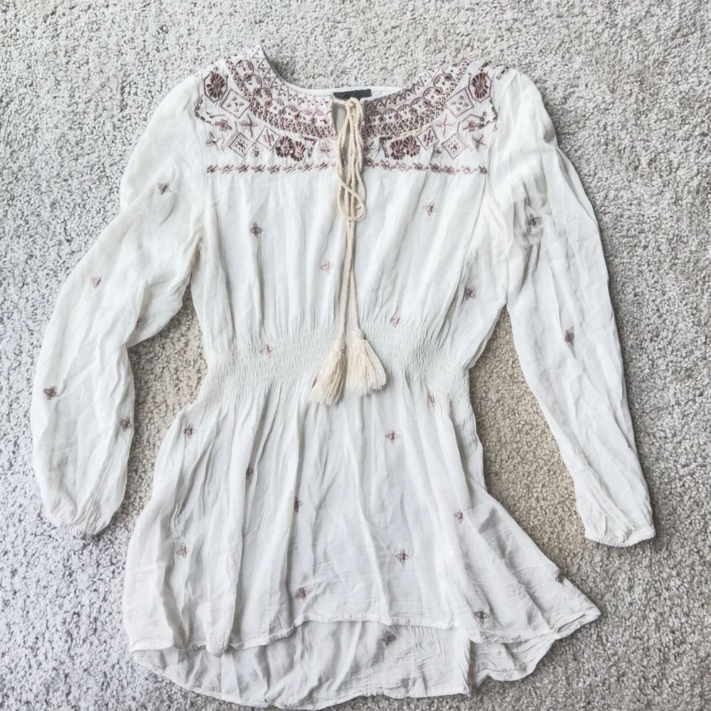 Fate Embroidered White Boho Blouse Size Small - Picture 4 of 14